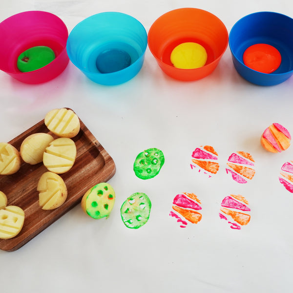 Easter egg stamping with potatoes